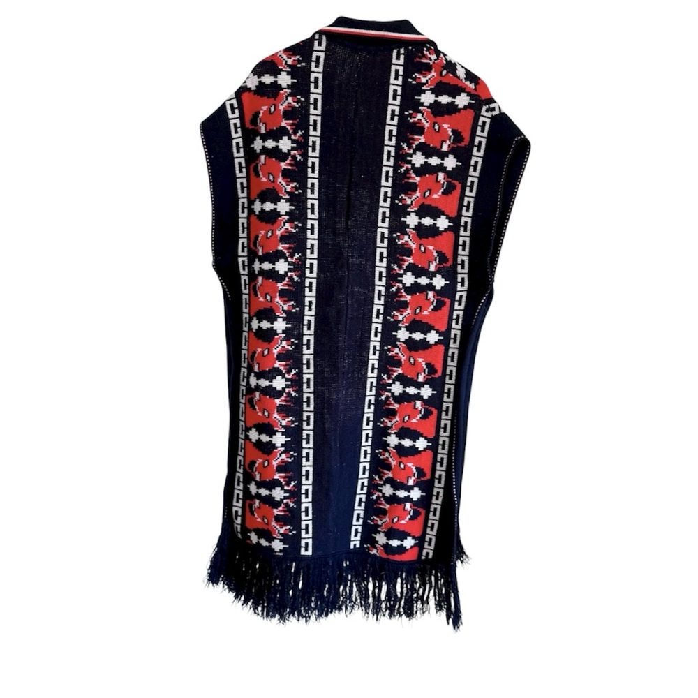 Unbranded Navy and Red Reindeer Knit Boho Poncho Sweater OS - Picture 2 of 4
